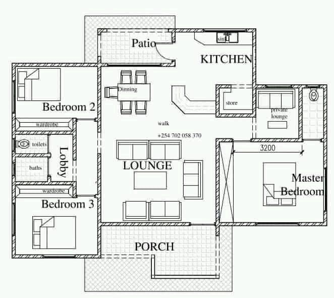 2 Bedroom House Plan Kenya